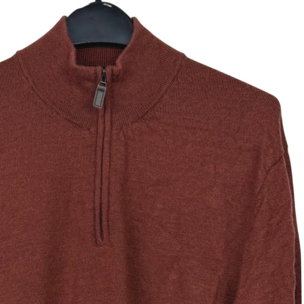 Jos. A. Bank Traveler 100% MERINO WOOL Sweater Mens XL Rust Orange Quarter Zip